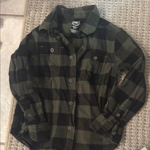Toddler Boys Wonder Nation Green Black Plaid Flannel Button Down shirt